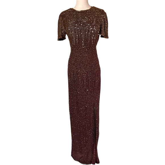 Stenay Dresses & Skirts - VINTAGE STENAY Silk Brown Bead Gown Art Deco Hollywood Glam Formal Maxi Dress 2